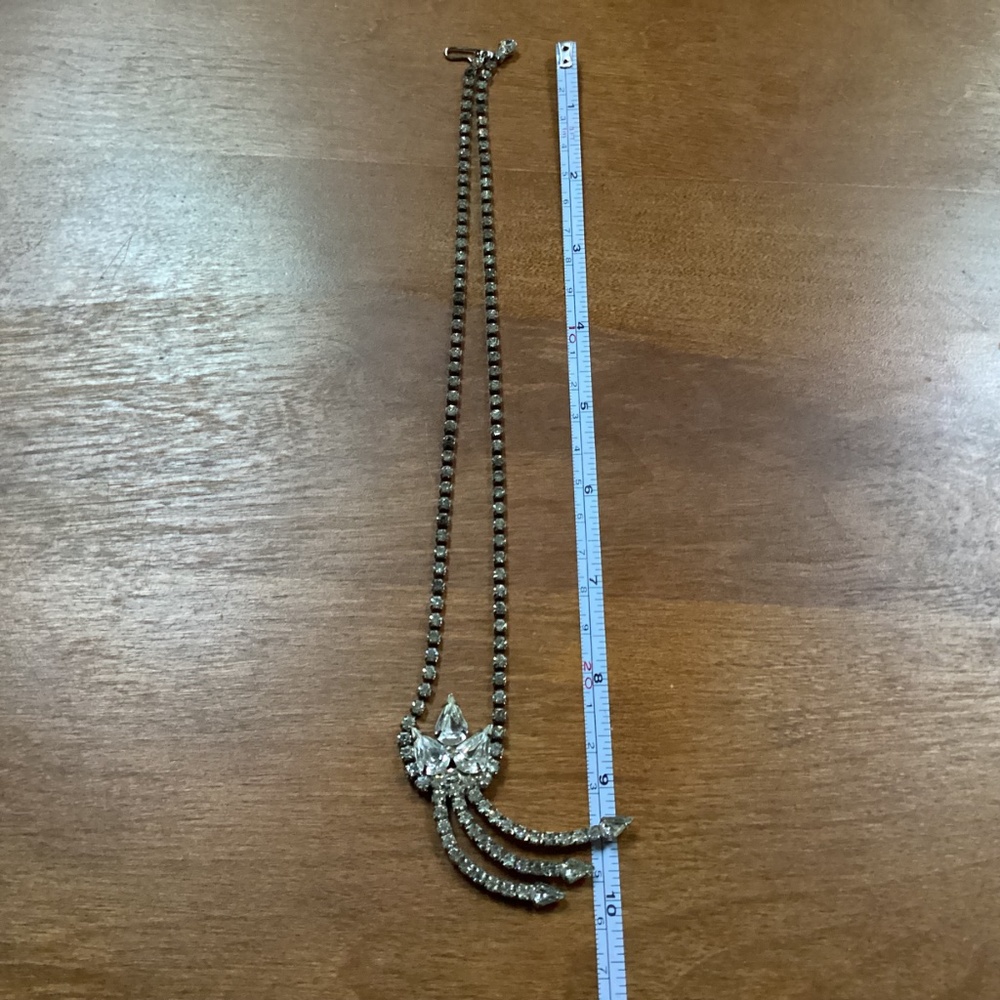 Vintage Rhinestone Necklace Silver-tone - Picture 2 of 8